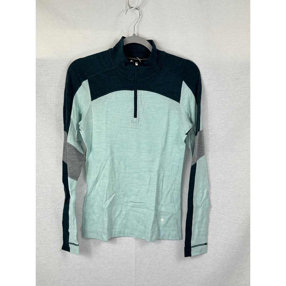Smartwool Classic Thermal Merino 1/4 Zip Women M Aqua Colorblock NEW Base Layer